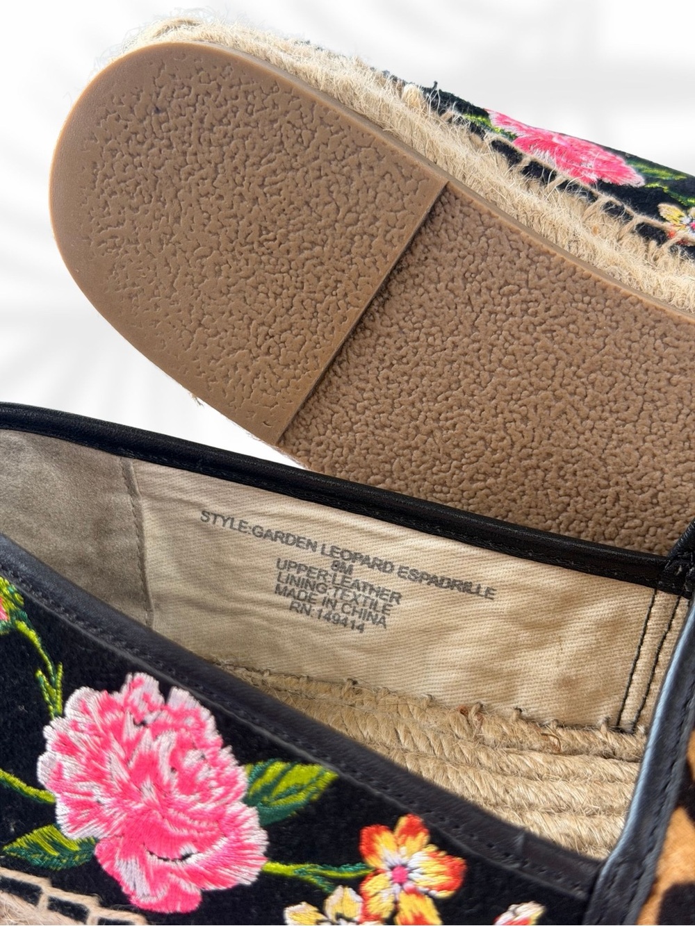 Johnny Was Leopard Espadrille Slip-Ons with Floral Embroidery Women’s size 8 - Picture 5 of 5